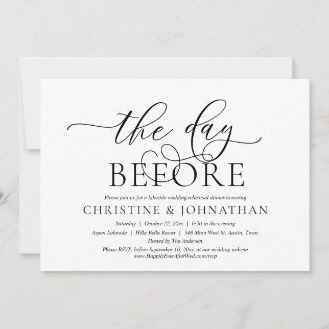 The Day Before, Wedding Rehearsal Party Dinner Invitation (Front)