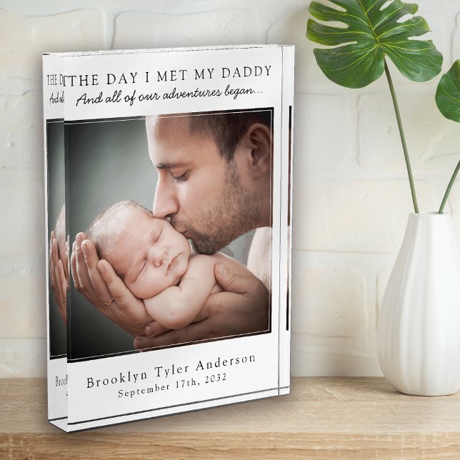 The Day I Met My Daddy Photo Father's Day Keepsake Block (Creator Uploaded)