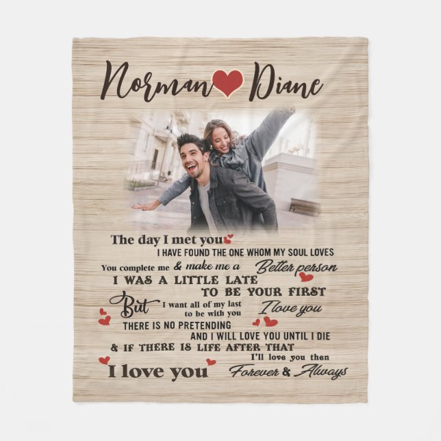 The Day I Met You Personalized Custom Couple Photo Fleece Blanket (Front)