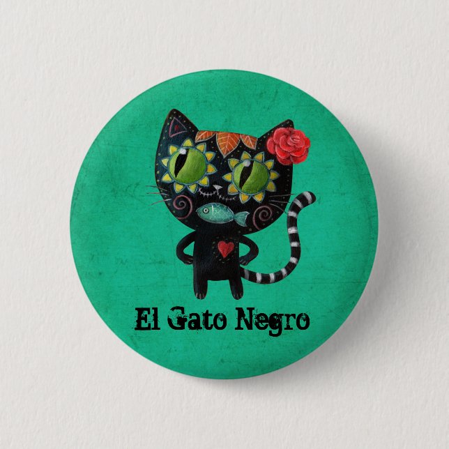 The Day of The Dead Black Cat 2 Inch Round Button (Front)