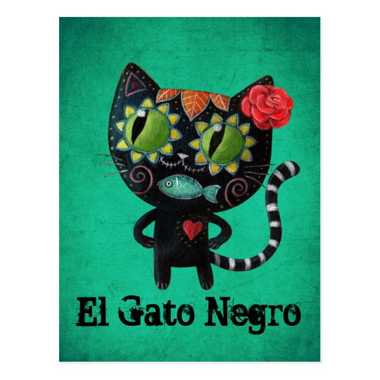 The Day of The Dead Black Cat Postcard