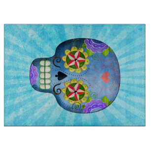 The Day of The Dead Blue Sugar Skull Cutting Board