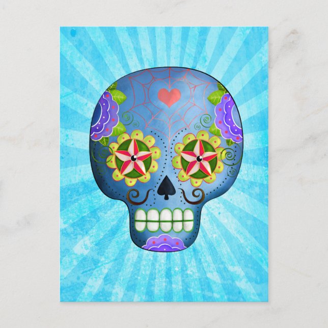 The Day of The Dead Blue Sugar Skull Postcard (Front)