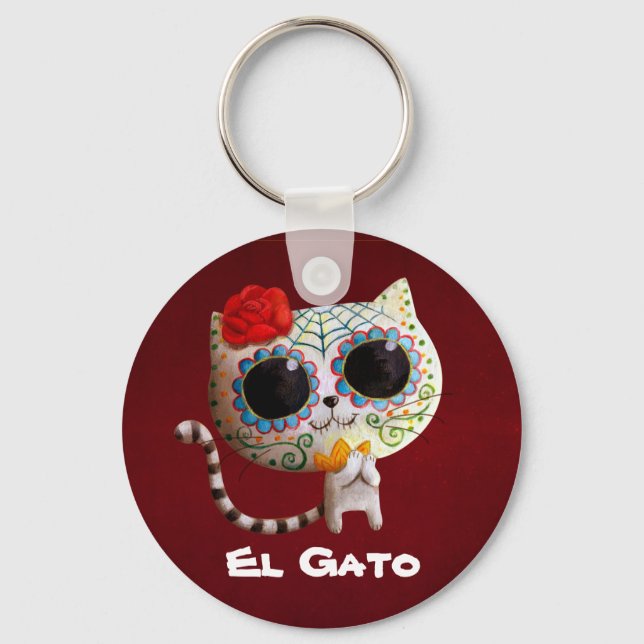 The Day of The Dead Cute Cat Keychain (Front)