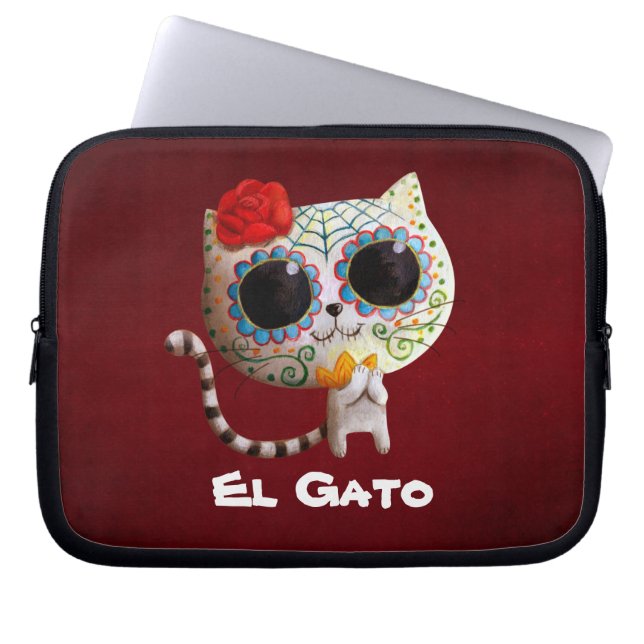 The Day of The Dead Cute Cat Laptop Sleeve (Front)