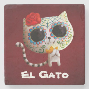 The Day of The Dead Cute Cat Stone Coaster