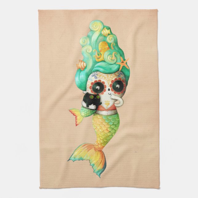 The Day of The Dead Mermaid Girl Kitchen Towel (Vertical)