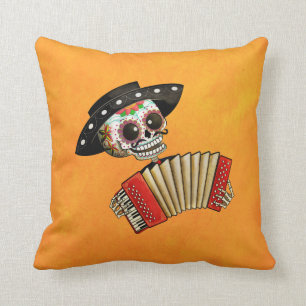 The Day of The Dead Skeleton El Mariachi Throw Pillow