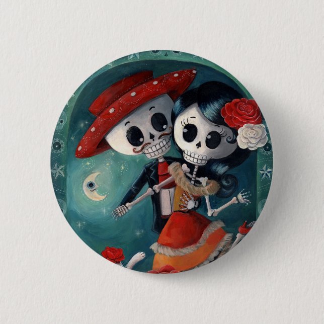 The Day of The Dead Skeleton Lovers 2 Inch Round Button (Front)