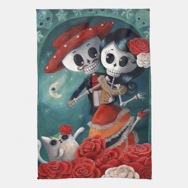 The Day of The Dead Skeleton Lovers Kitchen Towel (Vertical)