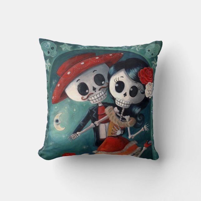 The Day of The Dead Skeleton Lovers Throw Pillow (Front)