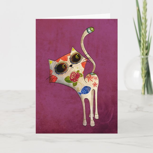 The Day of The Dead White Cute Cat Card (Front)