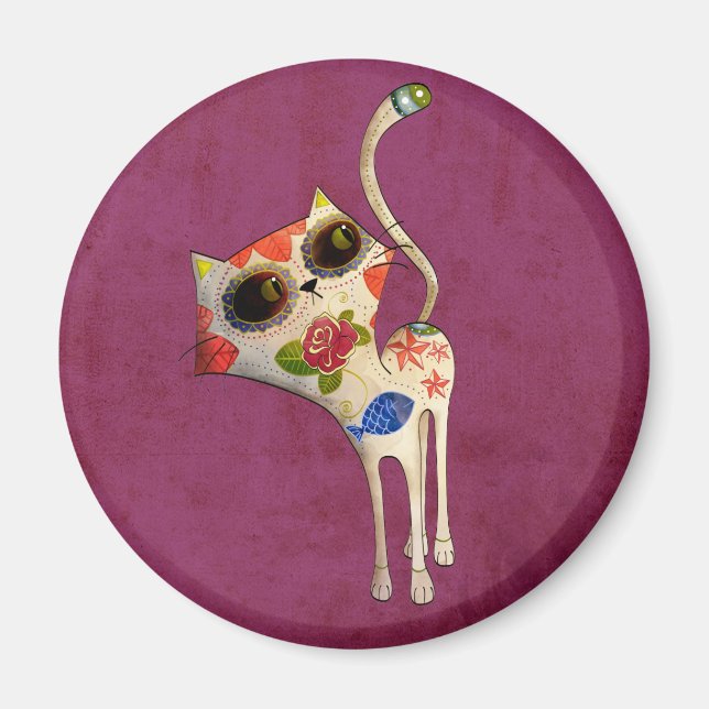 The Day of The Dead White Cute Cat Magnet (Front)