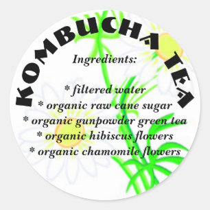Thé de Kombucha - autocollants ronds d'ingrédien