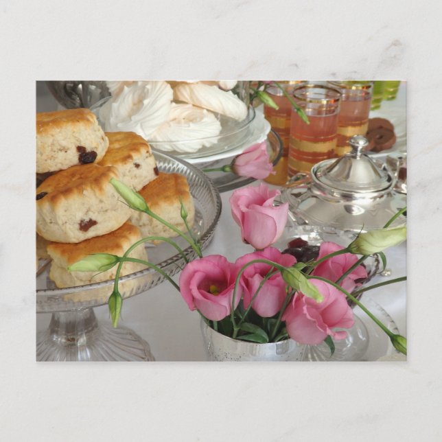 Thé de l'après-midi Carte postale Scones Fleurs ro (Devant)