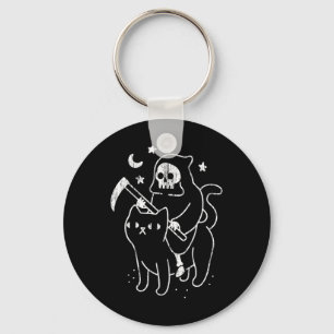 The Death Riding A Cat Fun Halloween Costume Party Keychain