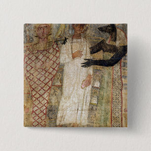The deceased and his mummy protected by Anubis 2 Inch Square Button