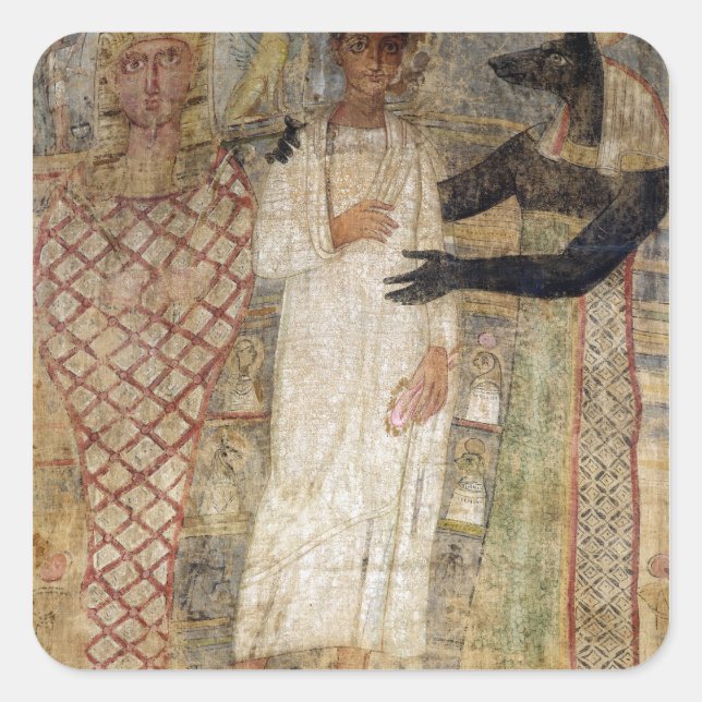The deceased and his mummy protected by Anubis Square Sticker (Front)