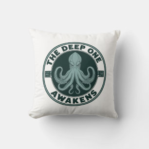 The Deep One Awakens Vintage Cthulhu Octopus Throw Pillow