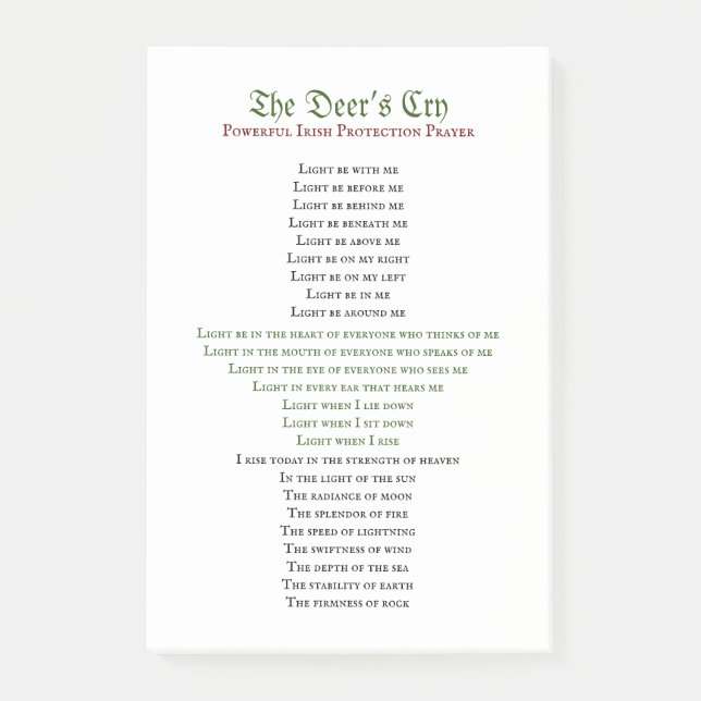 The Deer’s Cry Protection Prayer Post It Notes (Front)