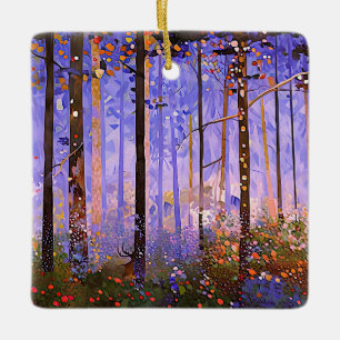 The Deer’s Secret Path - Wide Woodland Landscape Ceramic Ornament