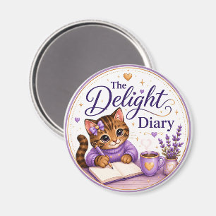 The Delight Diary Cute Cat Purple Gold Magnet