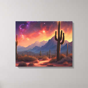 The Desert at Dusk Sequoia Cactus Colorful Art Canvas Print