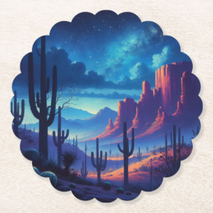 The Desert at night southwestern  Paper Coaster