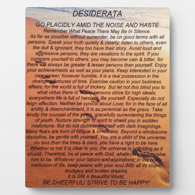 The Desiderata Poem on Footprints In The Sand Plaque (Front)
