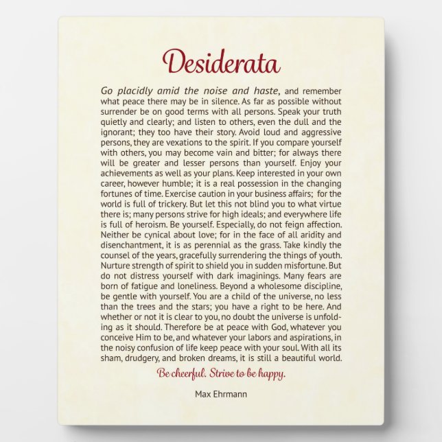 The Desiderata Tabletop Plaque (Front)