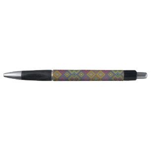 The design features vibrant diamonds and triangles pen