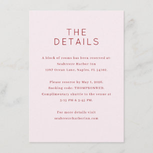The Details Elegant Pink Minimalist Event Informat Enclosure Card