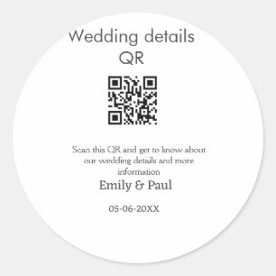The details wedding website scan QR add couple nam Classic Round Sticker