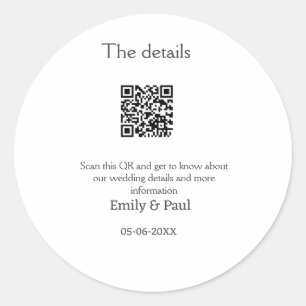The details wedding website scan QR add couple nam Classic Round Sticker