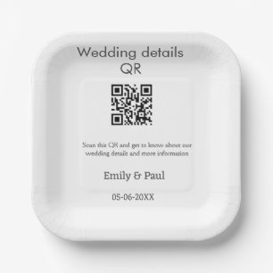 The details wedding website scan QR add couple nam Paper Plate