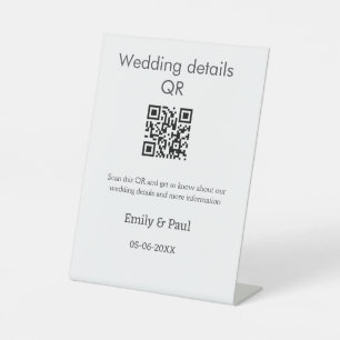 The details wedding website scan QR add couple nam Pedestal Sign