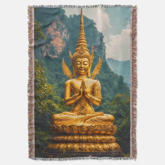 The Devata in Golden Light Throw Blanket (Front Vertical)