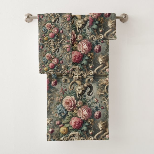 The Devourer of Bloom & Bone – Gothic Victorian Bath Towel Set (Insitu)
