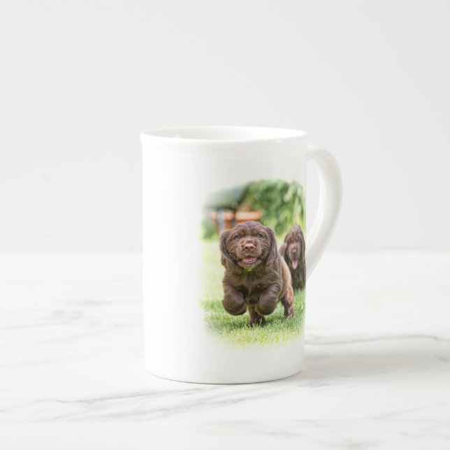 The DIBBLE Bone china mug "Look out he's coming". (Front Right)