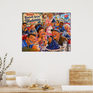 The Diner Bluetooth Blueberries Retro Cartoon Poster