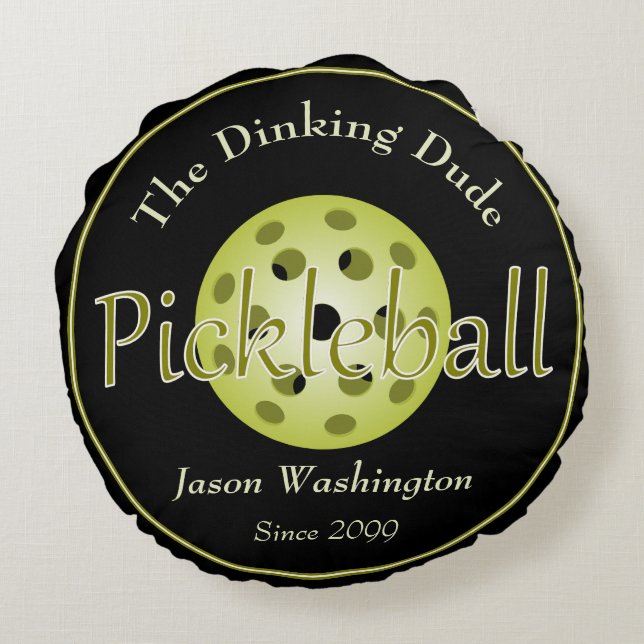 The Dinking Dude Guy / Duo Pickleball Ball Round Pillow (Back)
