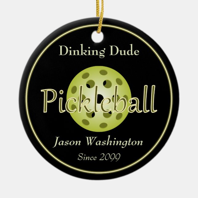The Dinking Dude Guy Pickleball Ball Ceramic Ornament (Front)