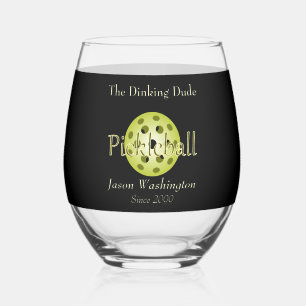 The Dinking Duo or Dude Pickleball Ball Cocktail Stemless Wine Glass