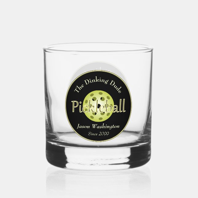 The Dinking Duo or Dude Pickleball Ball Rocks  Whiskey Glass (Front)