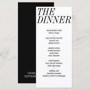 The Dinner Unique Black White Typography Wedding Menu