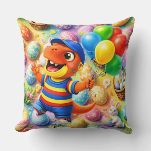 The dinosaur Easter celebration kids bedroom throw Pillow