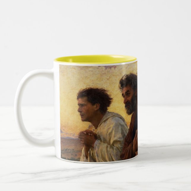 The Disciples Peter and John Running Two-Tone Coffee Mug (Left)