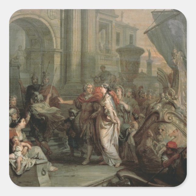 The Disembarkation of Cleopatra at Tarsus (oil on Square Sticker (Front)