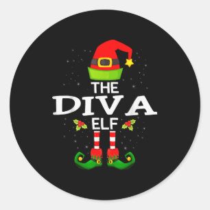 The Diva Elf Christmas Family Matching Pajama  Classic Round Sticker