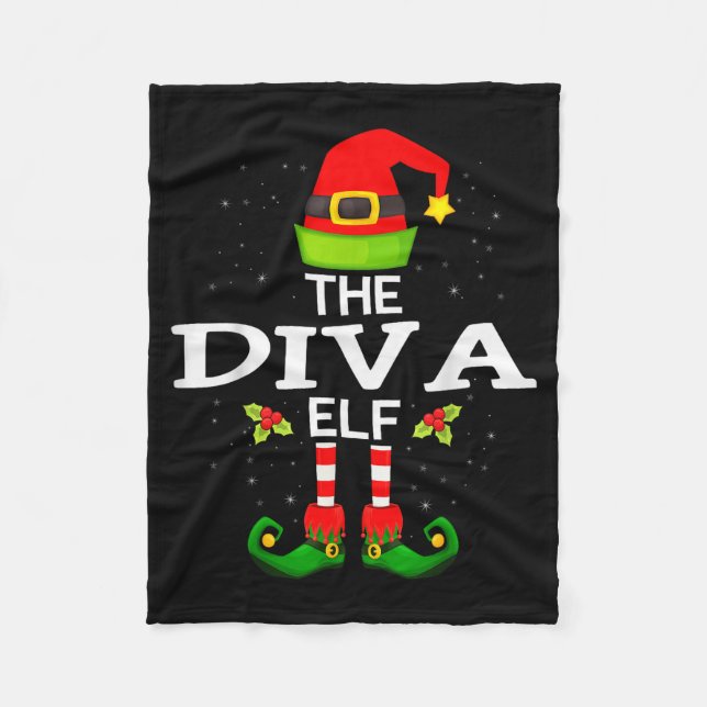 The Diva Elf Christmas Family Matching Pajama  Fleece Blanket (Front)
